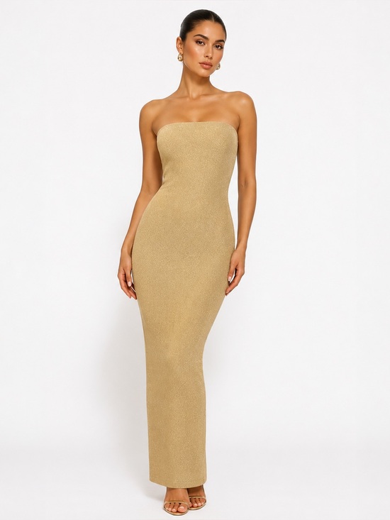 Wolford Dresses & Skirts - Wolford Fading Shine Strapless Bodycon Midi Gold Shine Sculpting Glam Dress